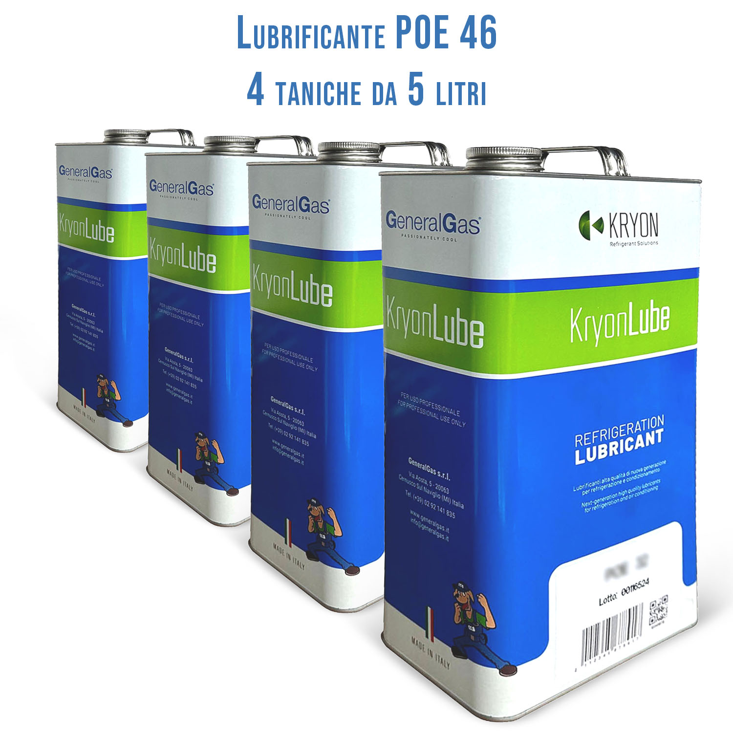 Lubrificante HVACR KryonLube POE 46 -  polyol estere - Confezione n° 4 taniche in metallo da 5 lt.