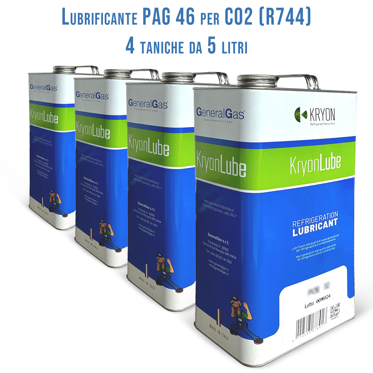 Lubrificante HVACR KryonLube PAG 46 CO2 - Polyalkylene Glycol - Confezione n° 4 taniche in metallo da 5 lt.
