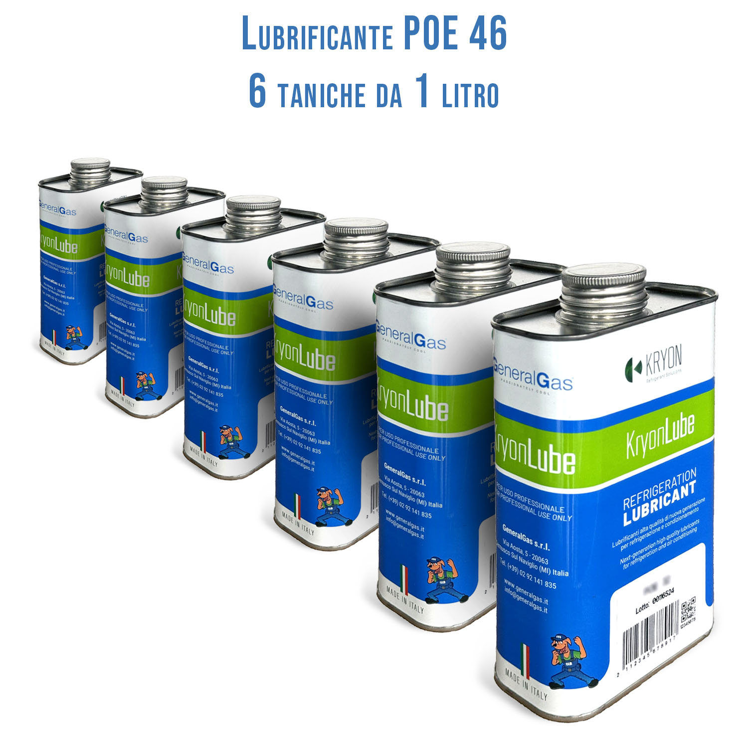 Lubrificante HVACR KryonLube POE 46 -  polyol estere - Confezione n° 6 taniche in metallo da 1 lt.