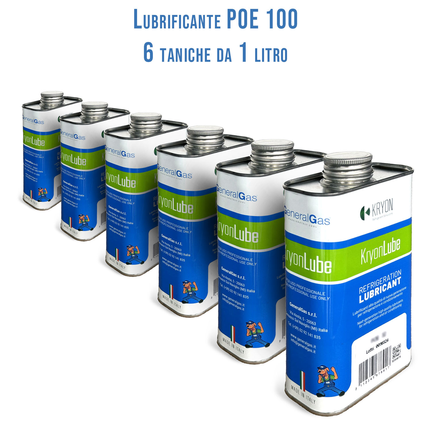 Lubrificante HVACR KryonLube POE 100 - polyol estere - Confezione n° 6 taniche in metallo da 1 lt.