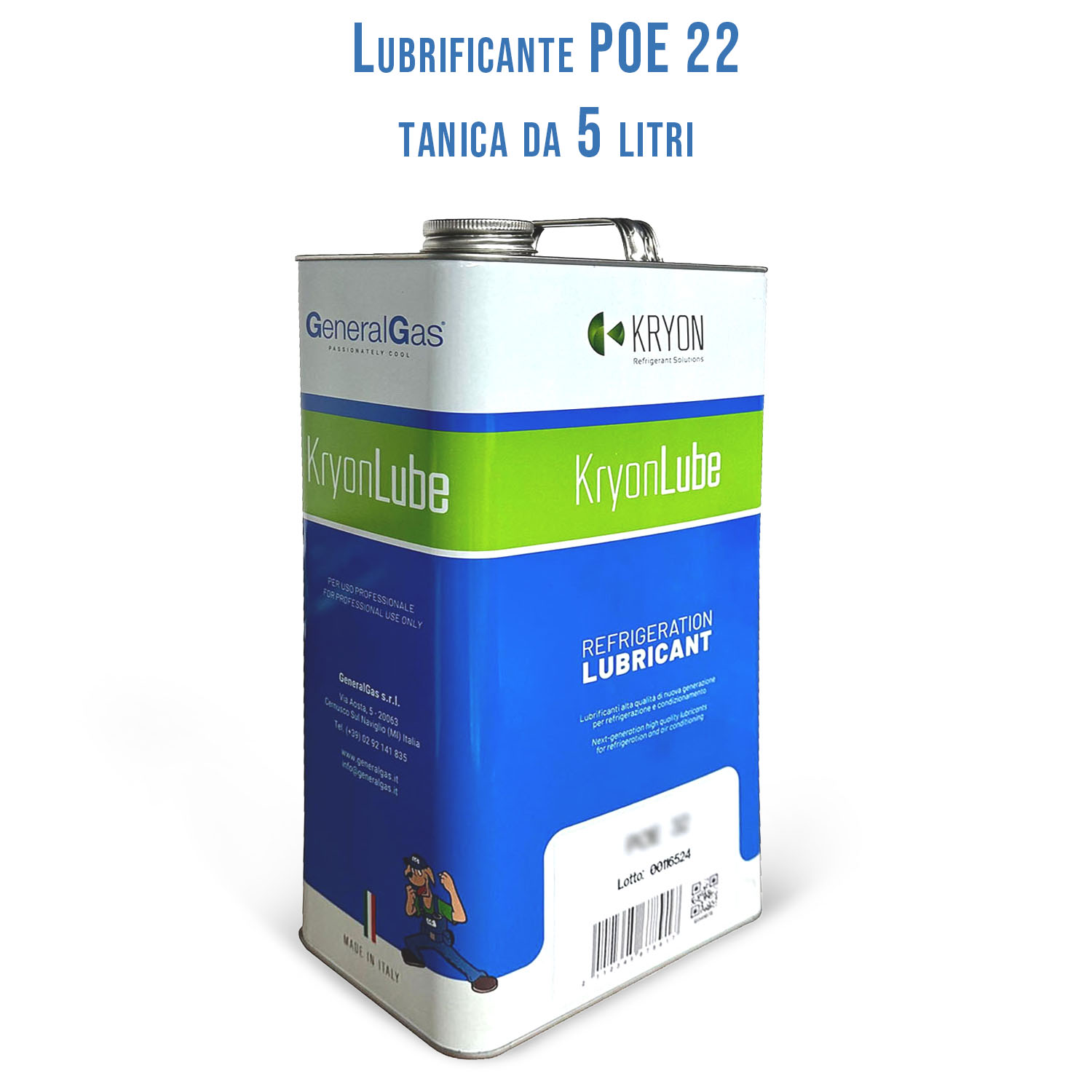 Lubrificante HVACR KryonLube POE 22 -  polyol estere - Tanica in metallo da 5 lt.