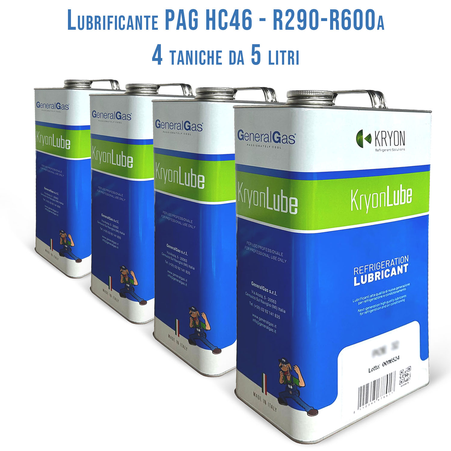 Lubrificante KryonLube HC PAG 46 - R290 e R600a - 4 taniche in metallo da 5 lt.