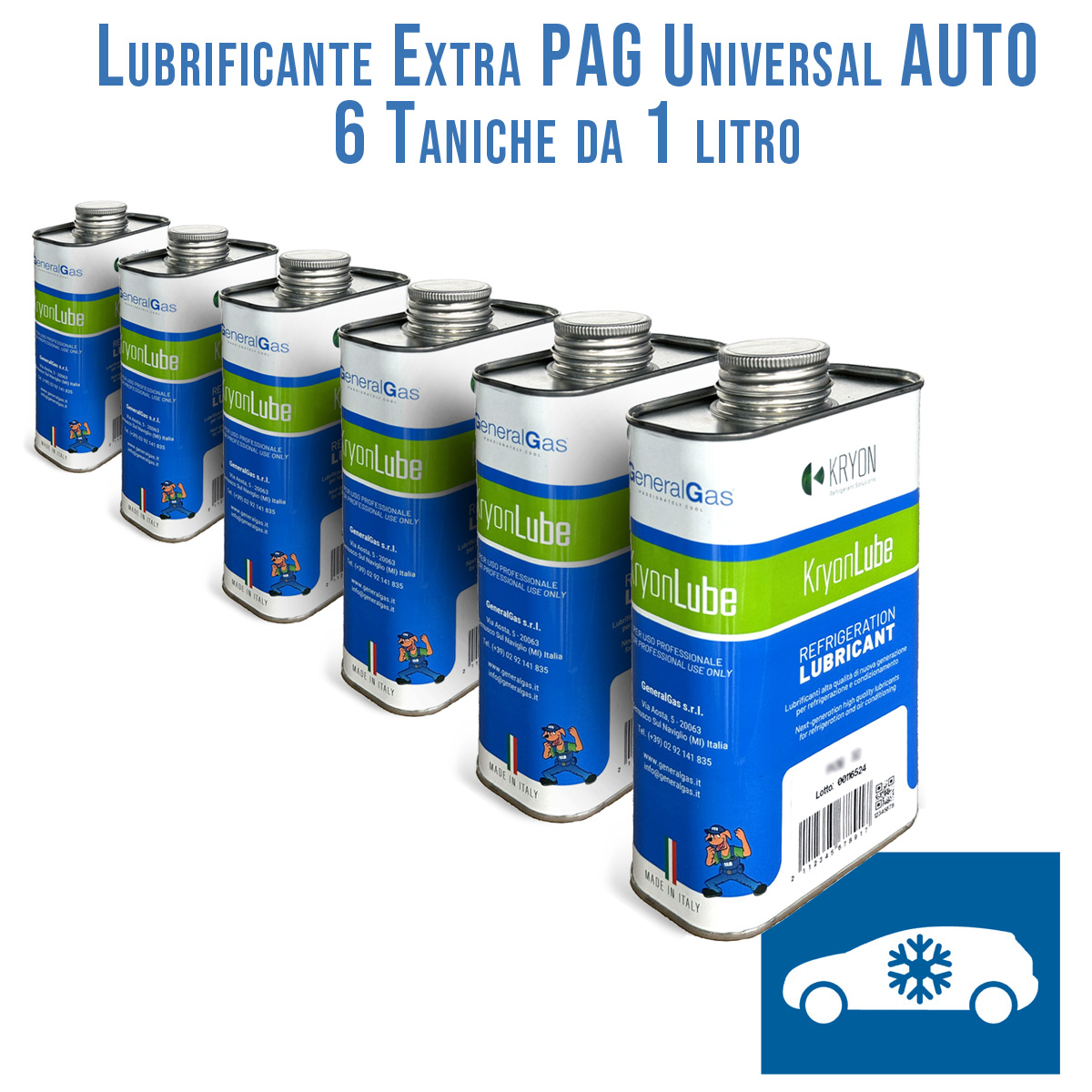 Lubrificante AUTO KryonLube EXTRA Universal PAG per R134a e R12434yf - 6 taniche in metallo da 1L