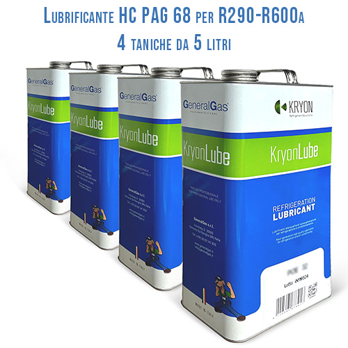 Lubrificante KryonLube HC PAG 68 - R290 e R600a - 4 taniche in metallo da 5 lt.