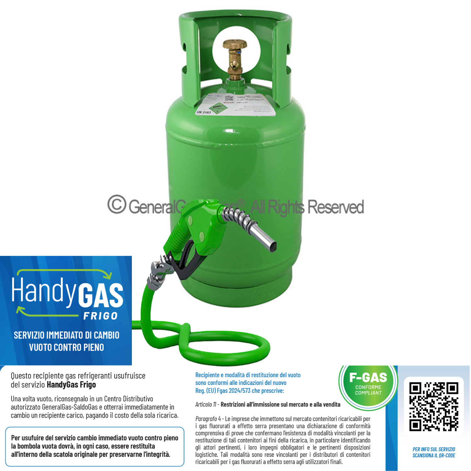 Ricarica HandyGas Frigo (scambio immediato vuoto contro pieno) Kryon® 134a in bombola KryoBox 13,6 lt/42 bar (12 kg di R134a)