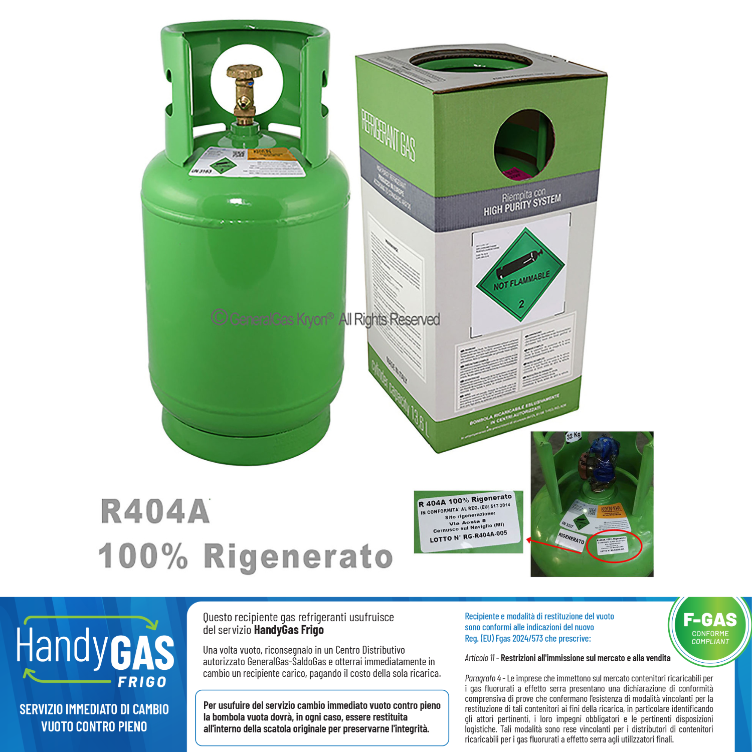 R507 100% Rigenerato (conforme std. qualitativo AHRI-700) in Bombola Kryobox 12,5 litri / 10 Kg / 48 bar 