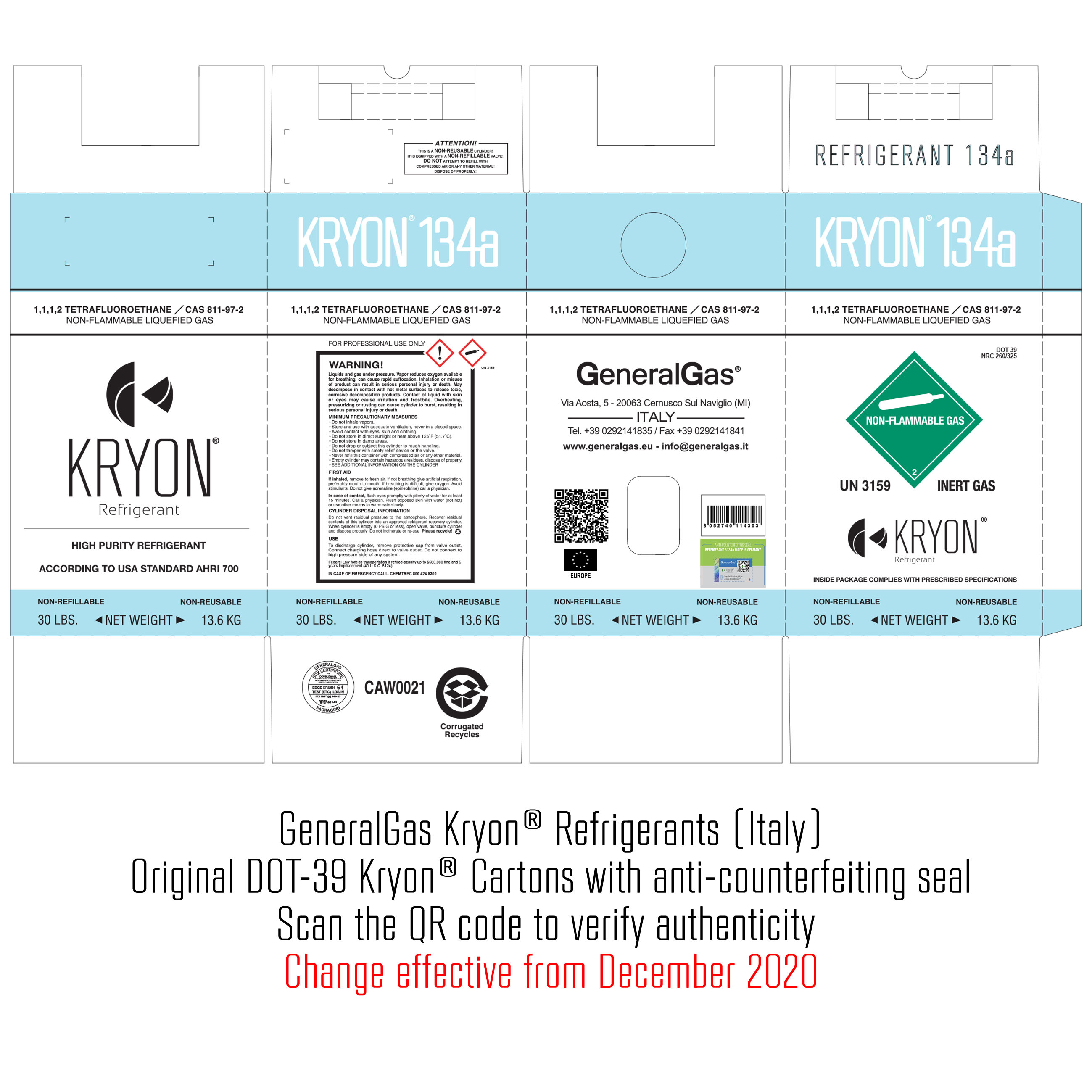 R134a Kryon 134a In Dot39 Usa Standard Non Refillable Cylinder 13 77 Lt